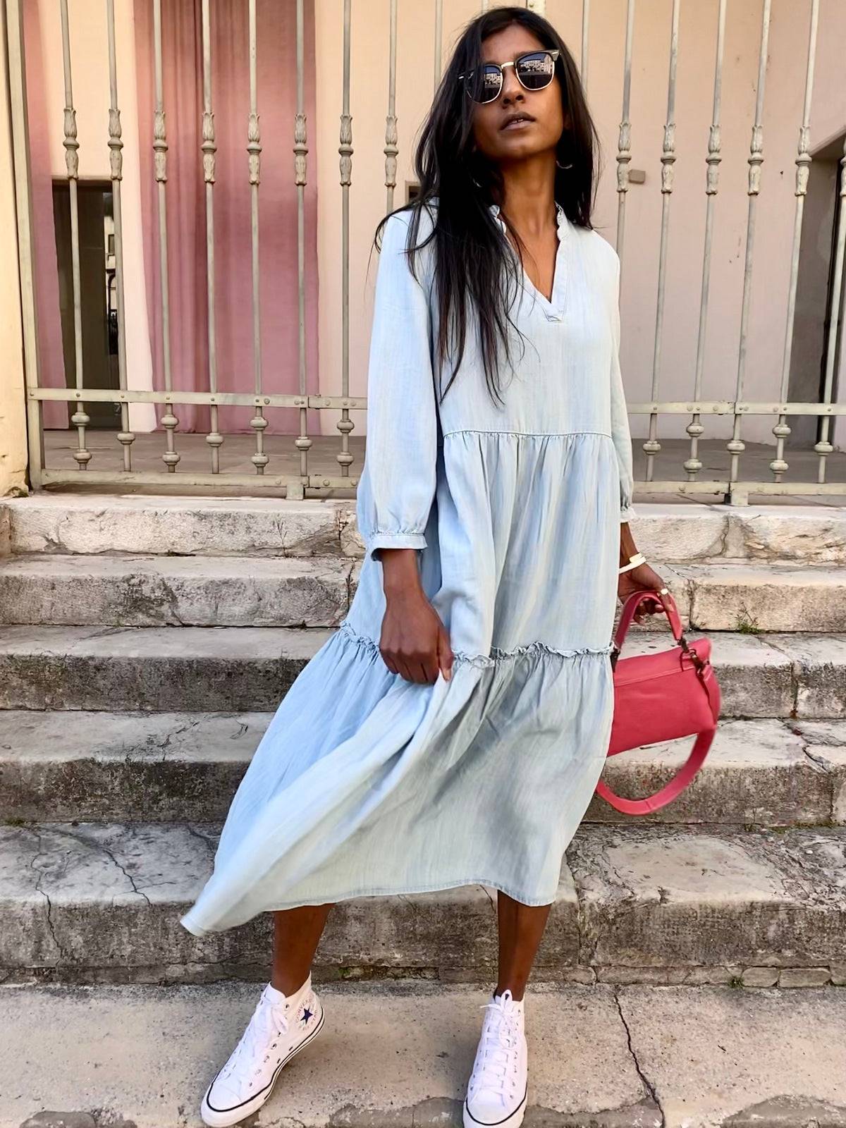 Abito lungo in chambray