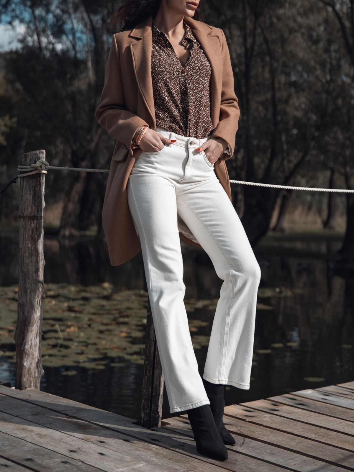 Pantalone in denim dritto color burro