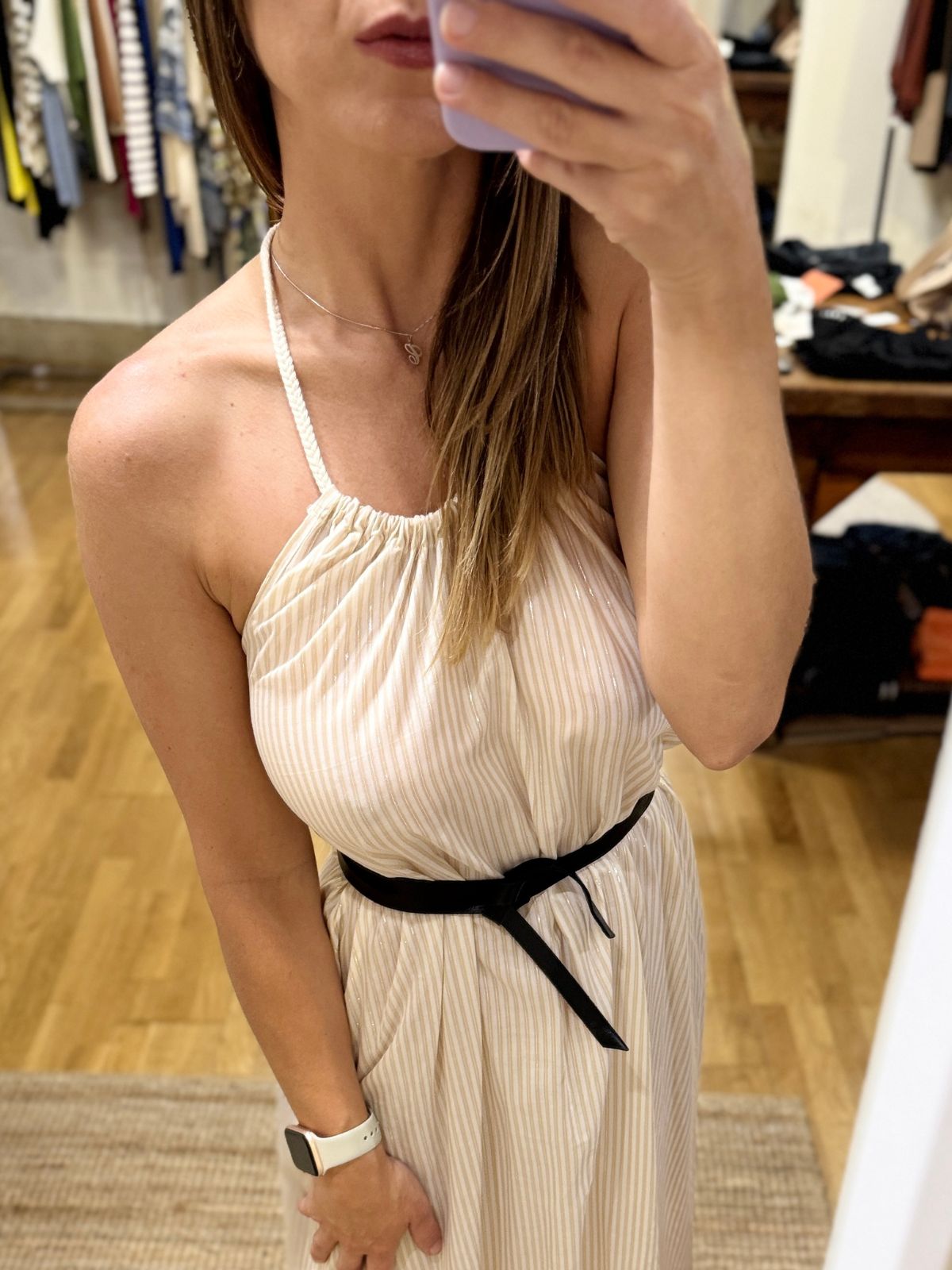 Abito lungo Cotazur in viscosa lurex a righe