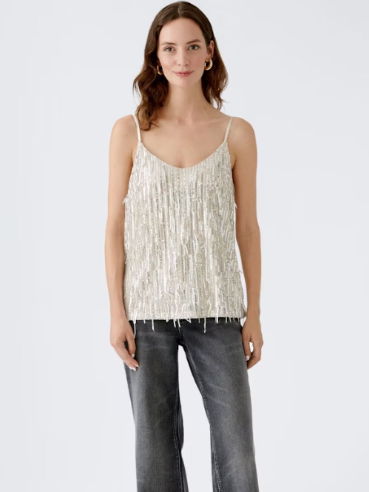 Top con paillettes panna