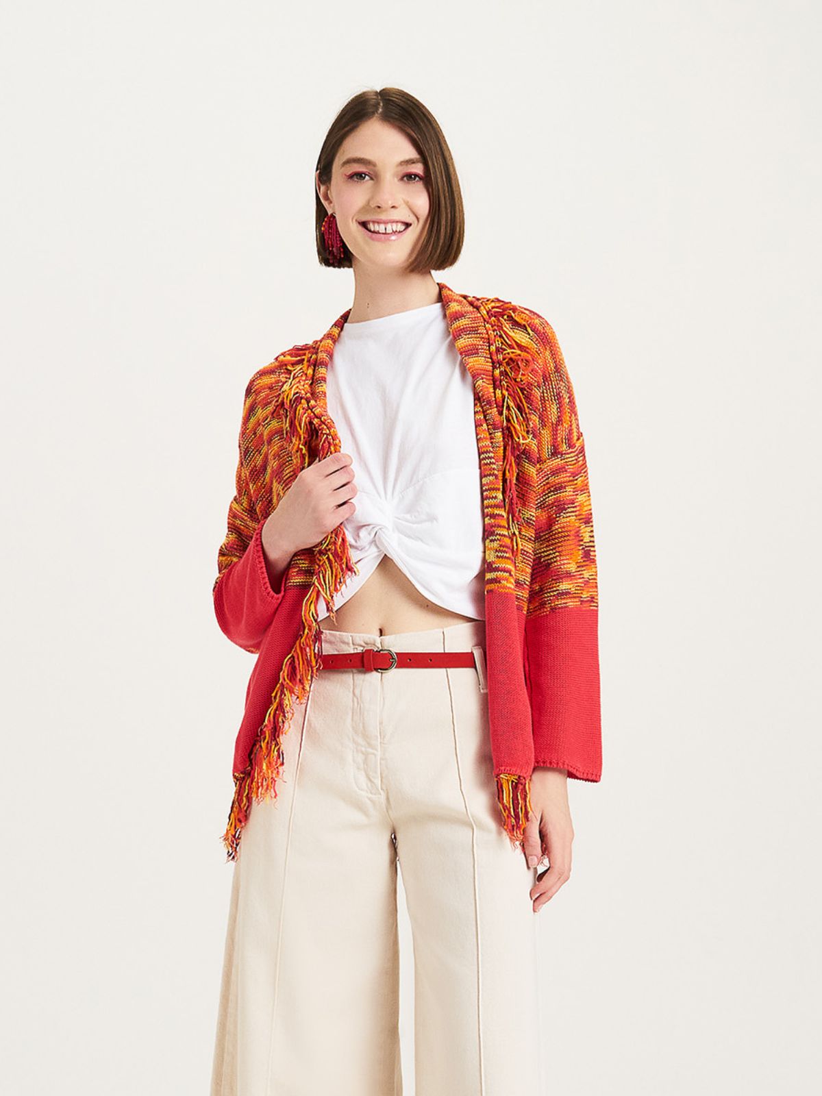 Cardigan con frange in cotone