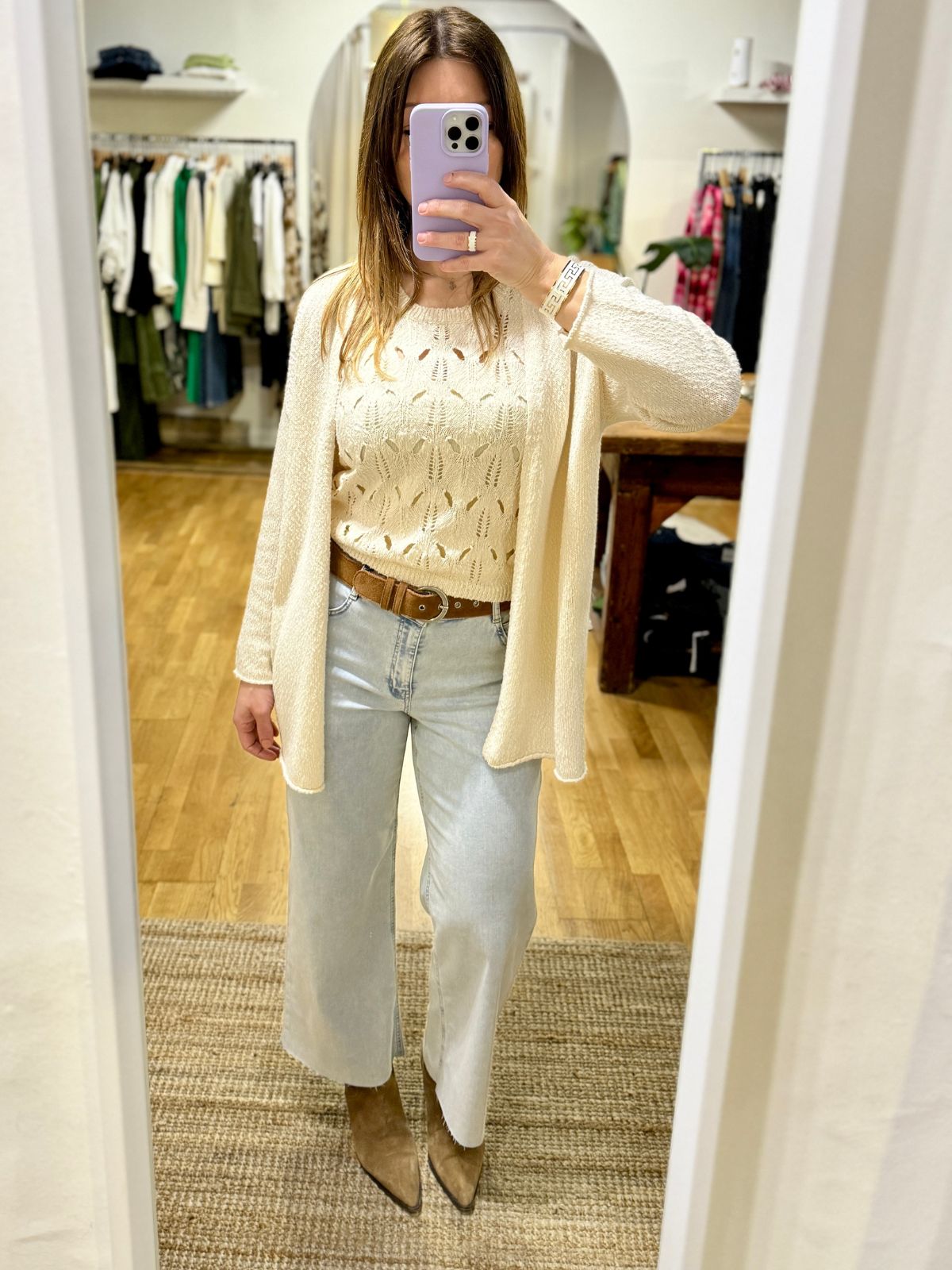 Cardigan in maglia panna