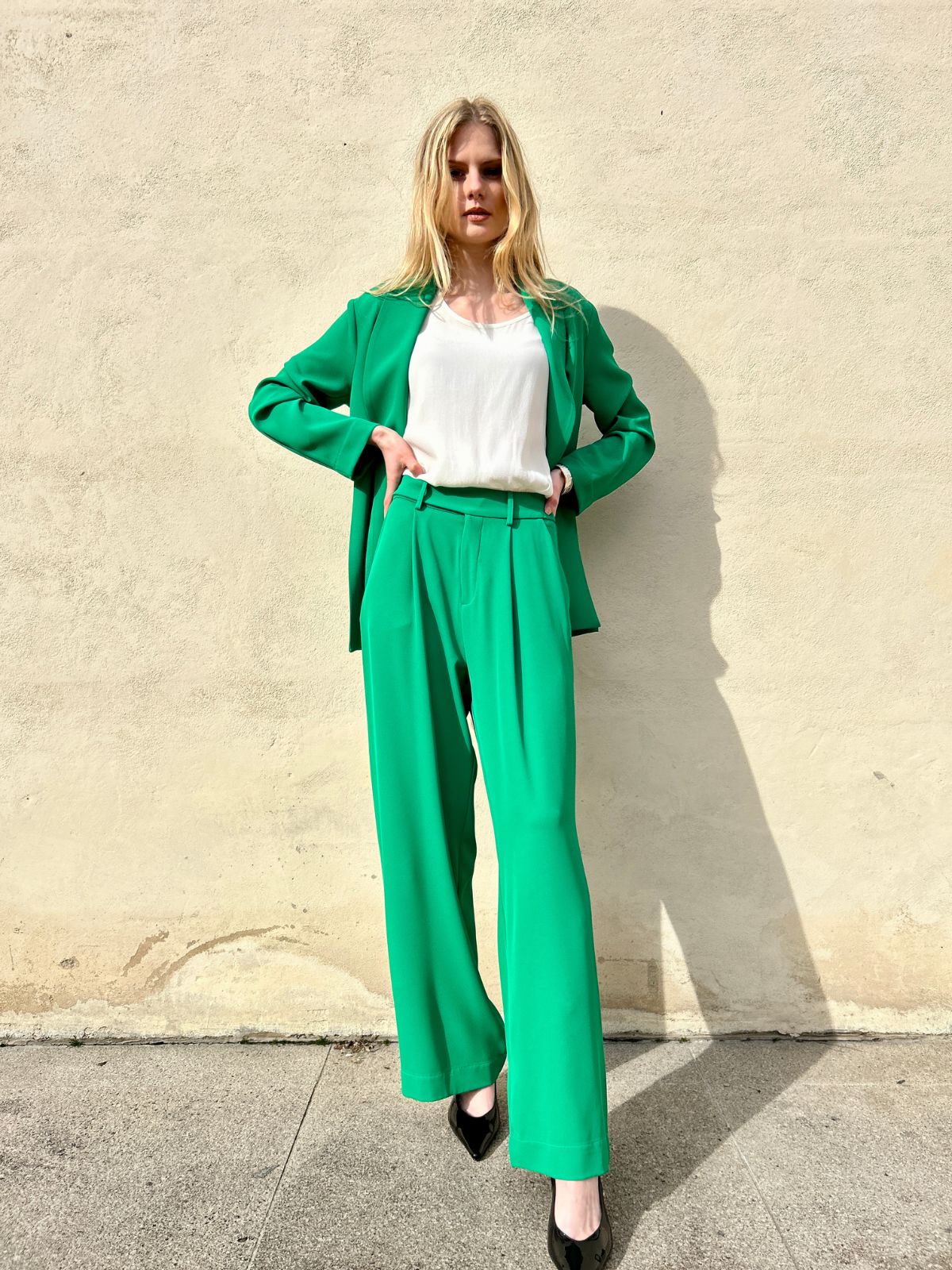 Pantalone palazzo color aloe