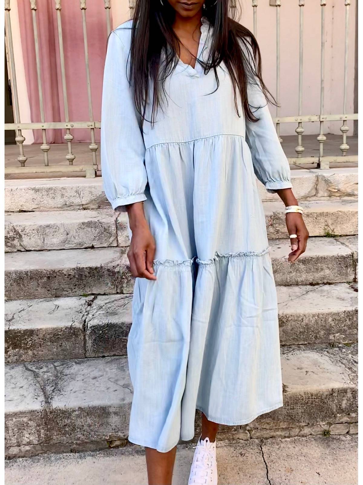 Abito lungo in chambray