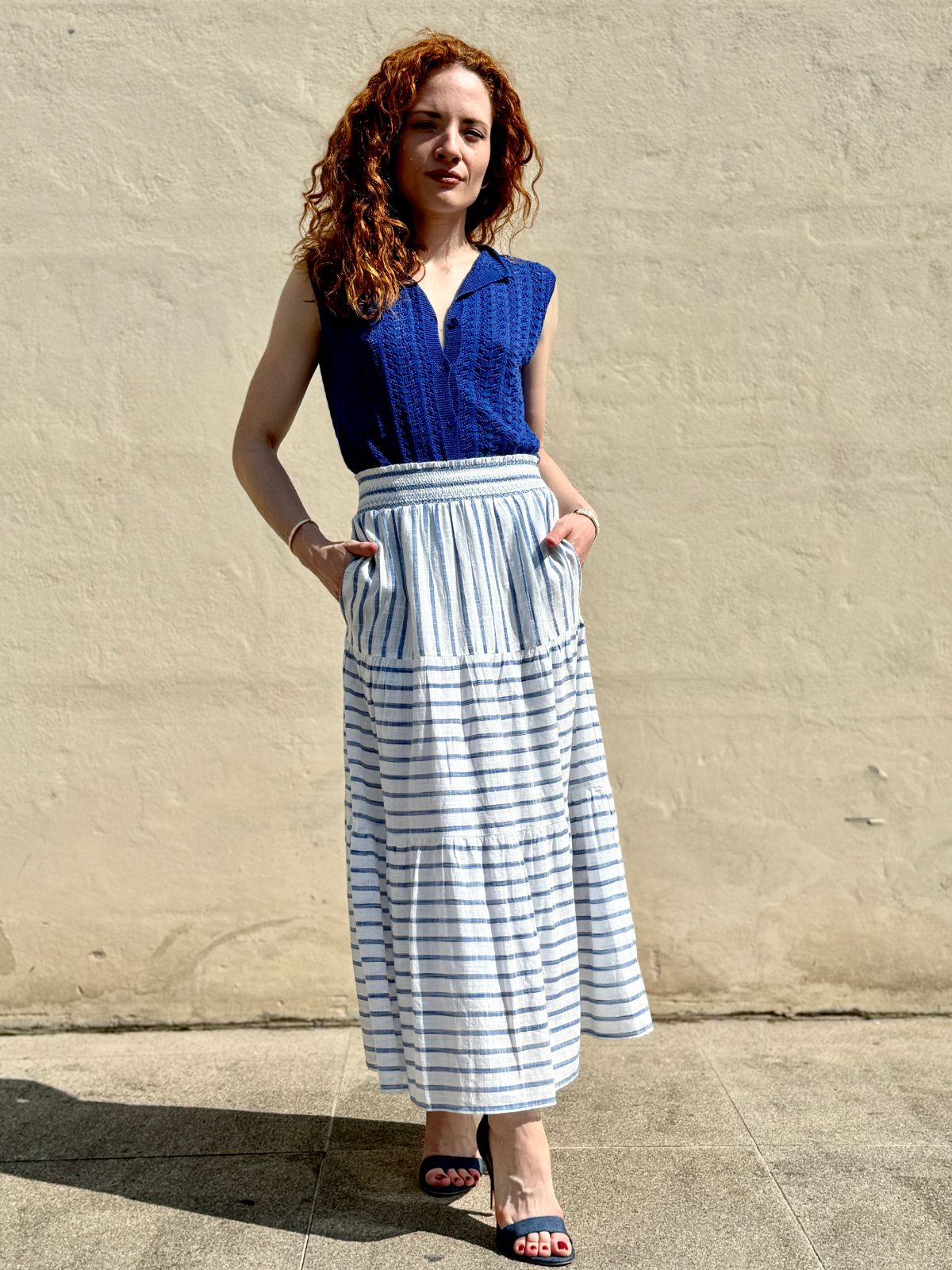 Gonna maxi a righe azzurre
