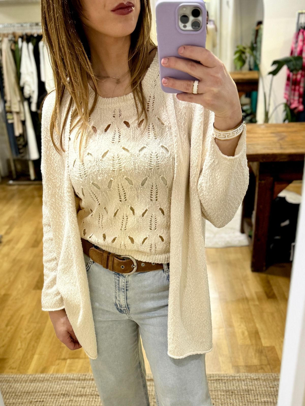 Cardigan in maglia panna