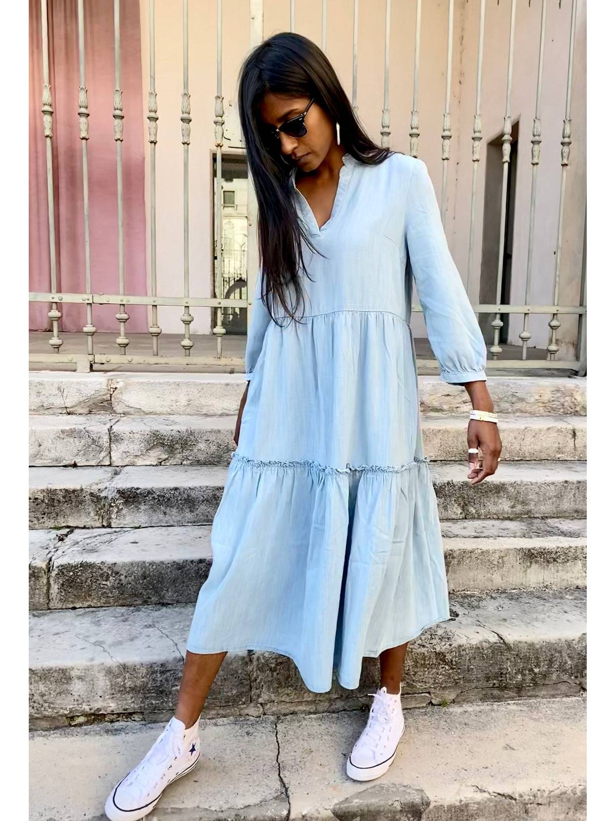Abito lungo in chambray