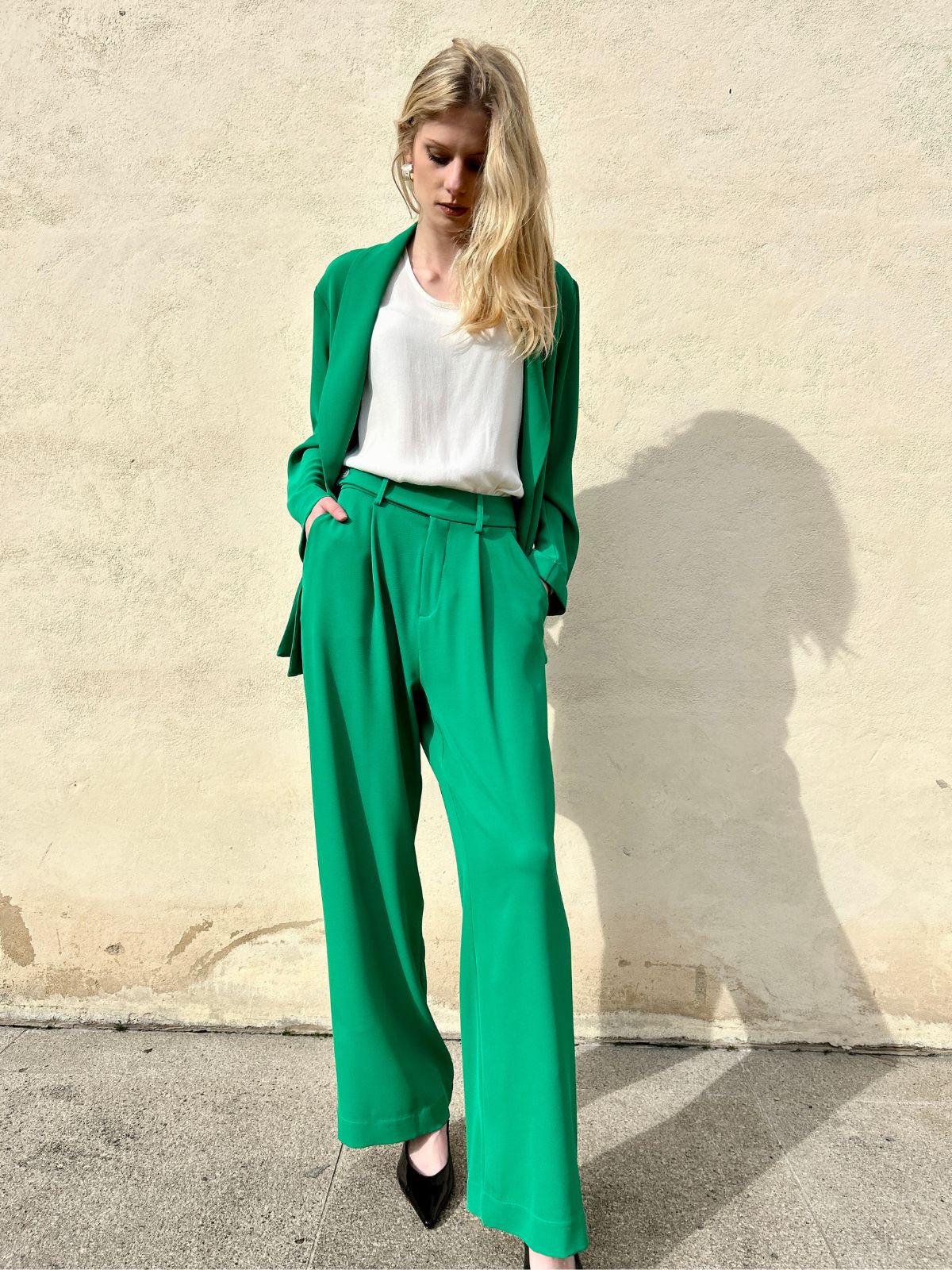 Pantalone palazzo color aloe