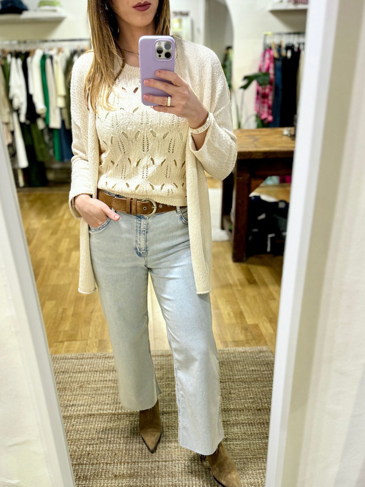 Cardigan in maglia panna