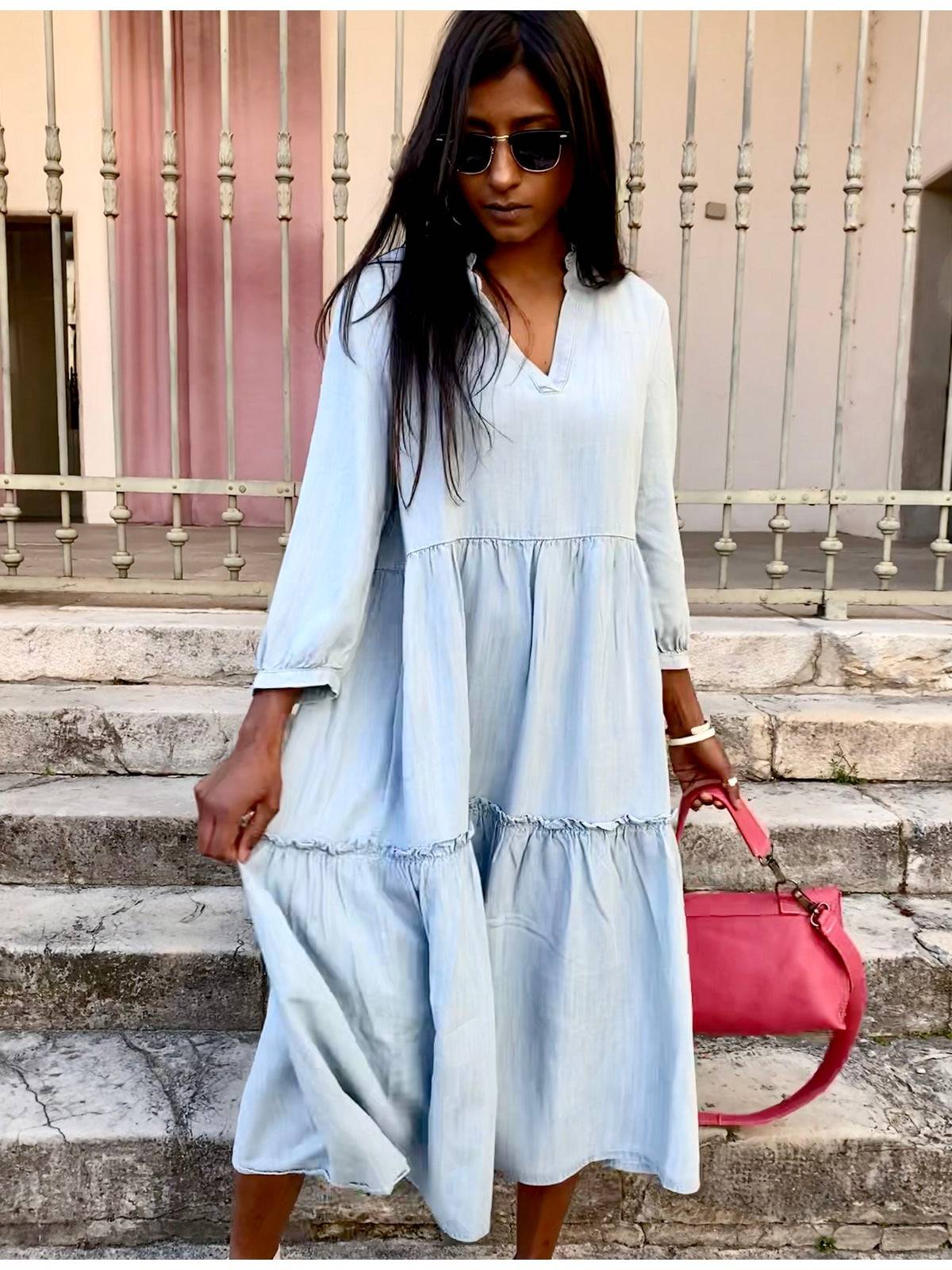 Abito lungo in chambray