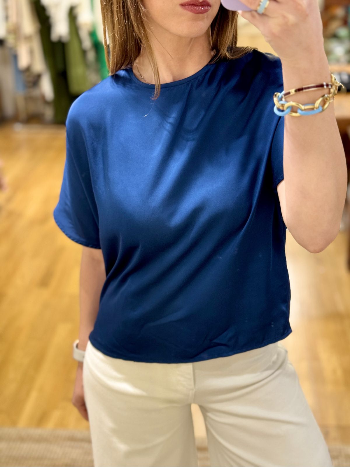 Blusa blu in rasatello