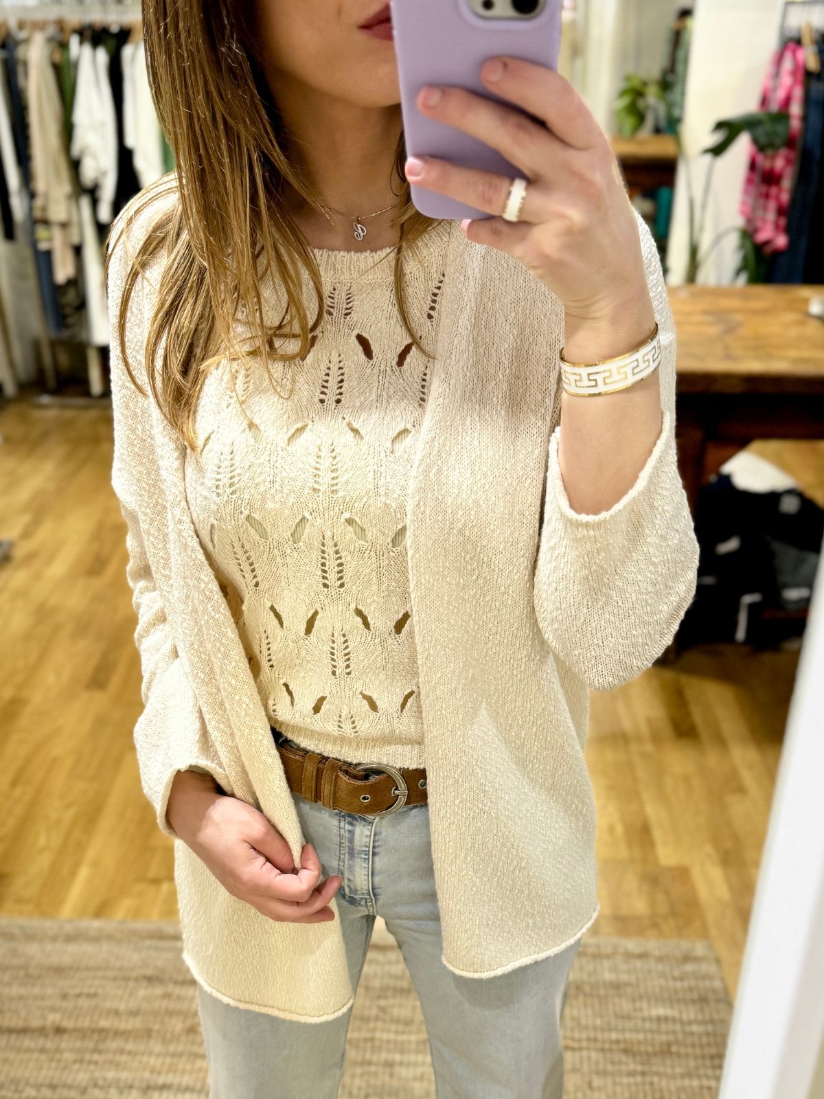 Cardigan in maglia panna