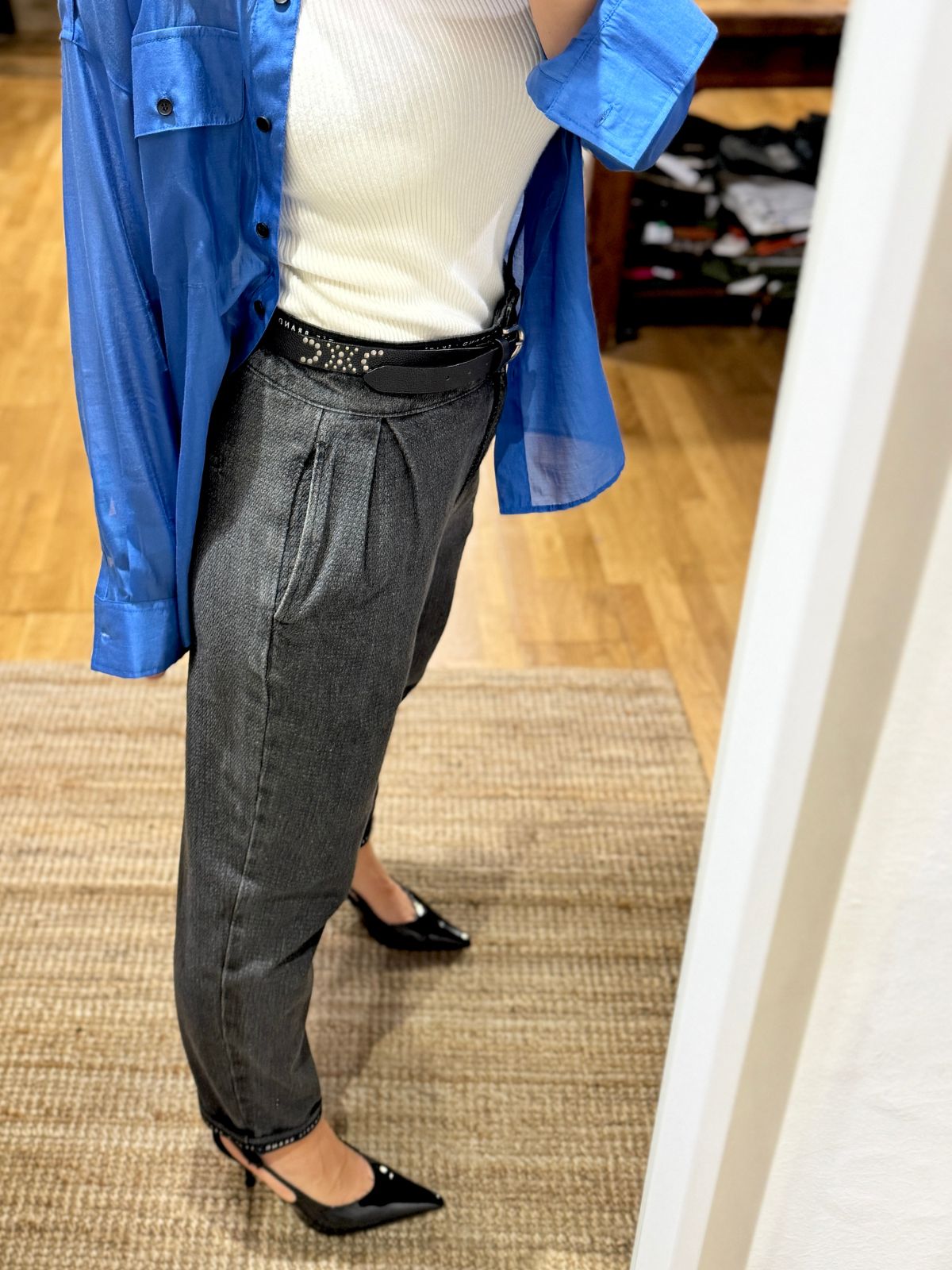 Pantaloni denim con struttura jacquard