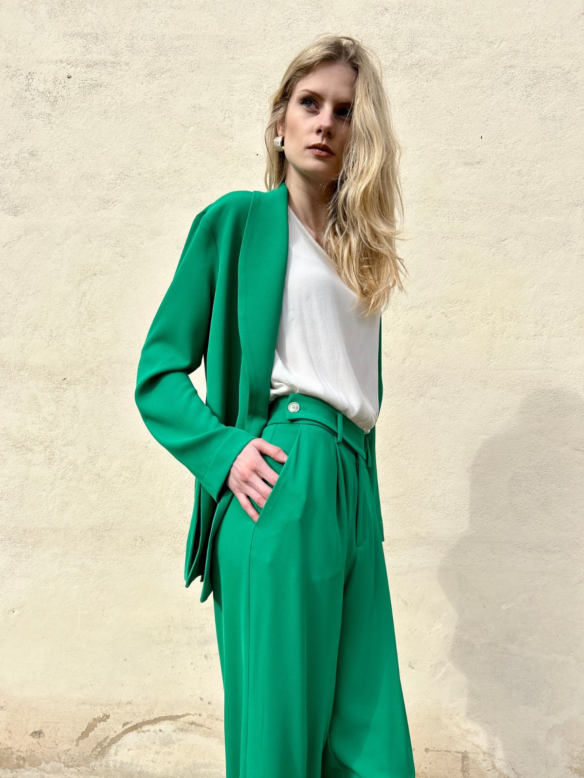 Pantalone palazzo color aloe