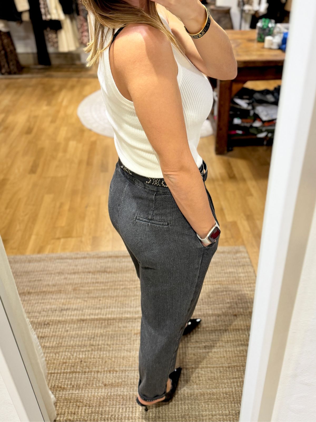 Pantaloni denim con struttura jacquard