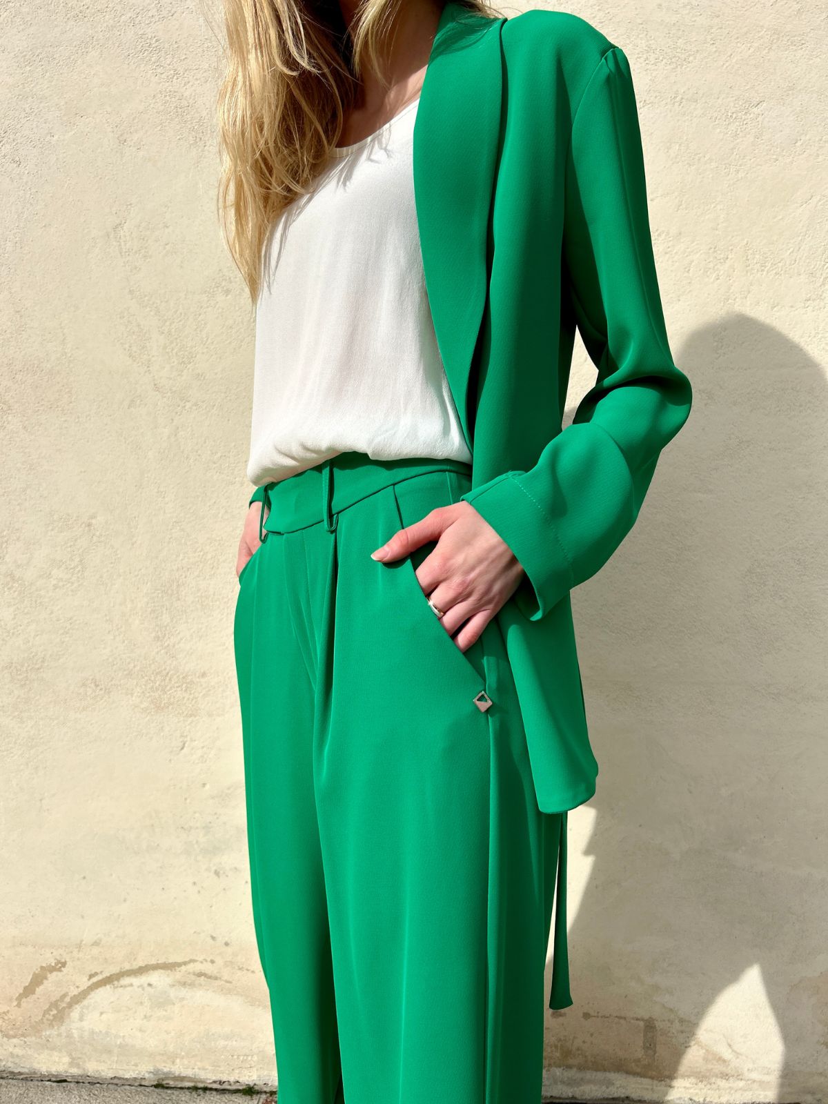 Pantalone palazzo color aloe