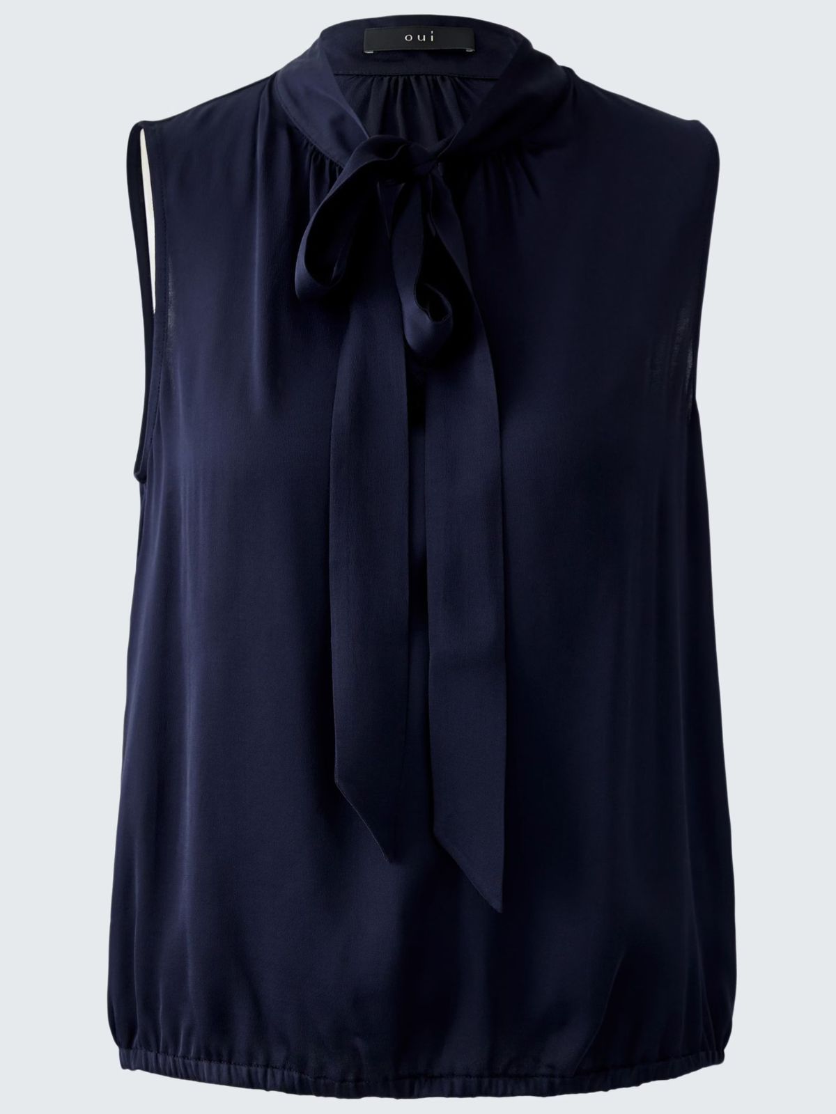 Blusa blu con scollo da annodare