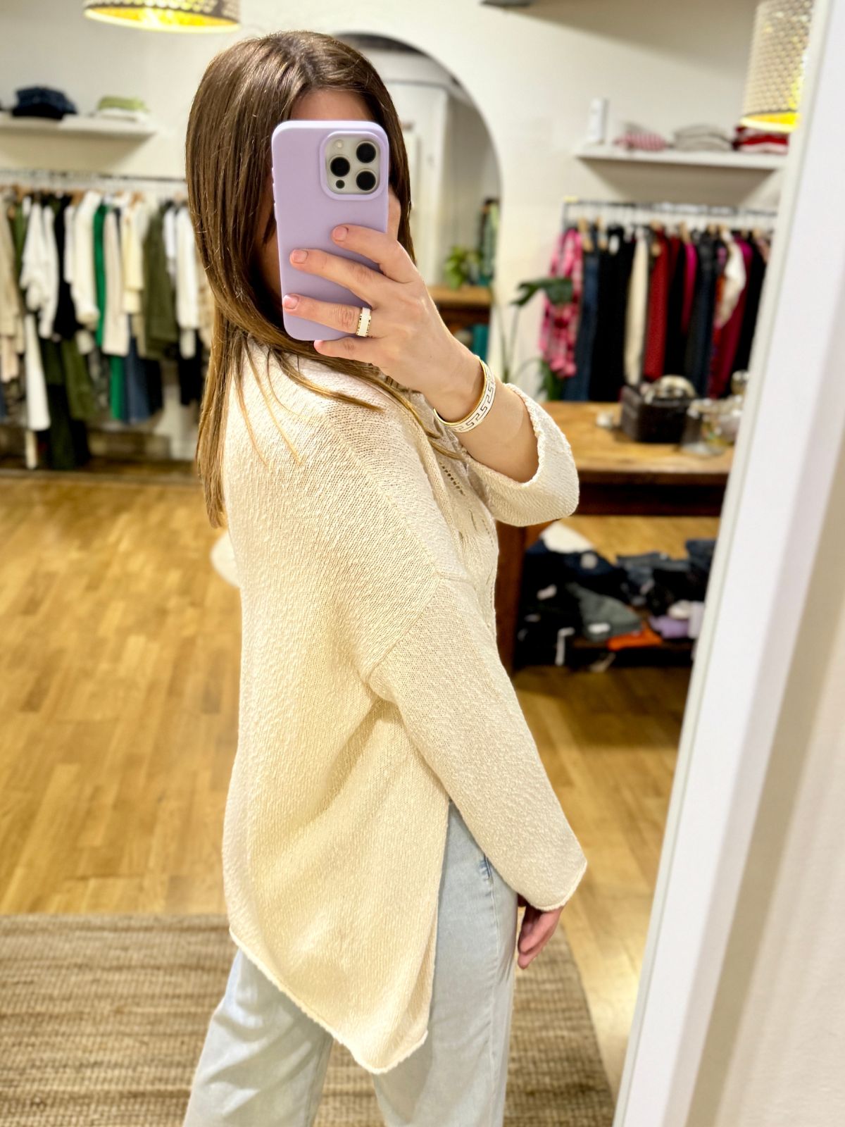 Cardigan in maglia panna
