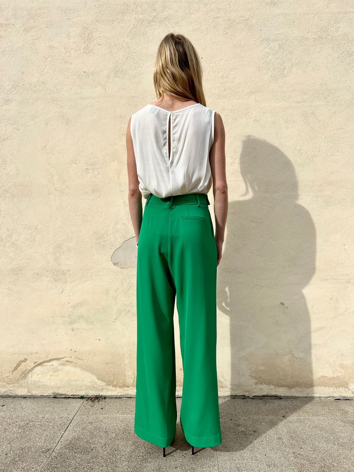 Pantalone palazzo color aloe