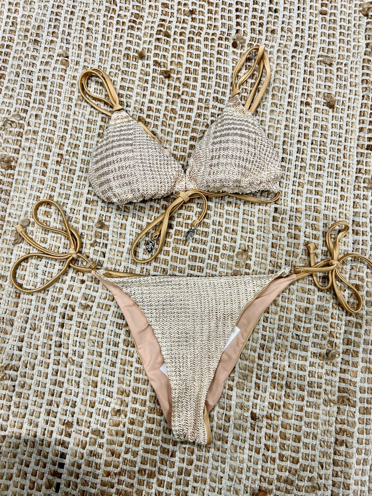 Bikini triangolo spigato oro crema donna