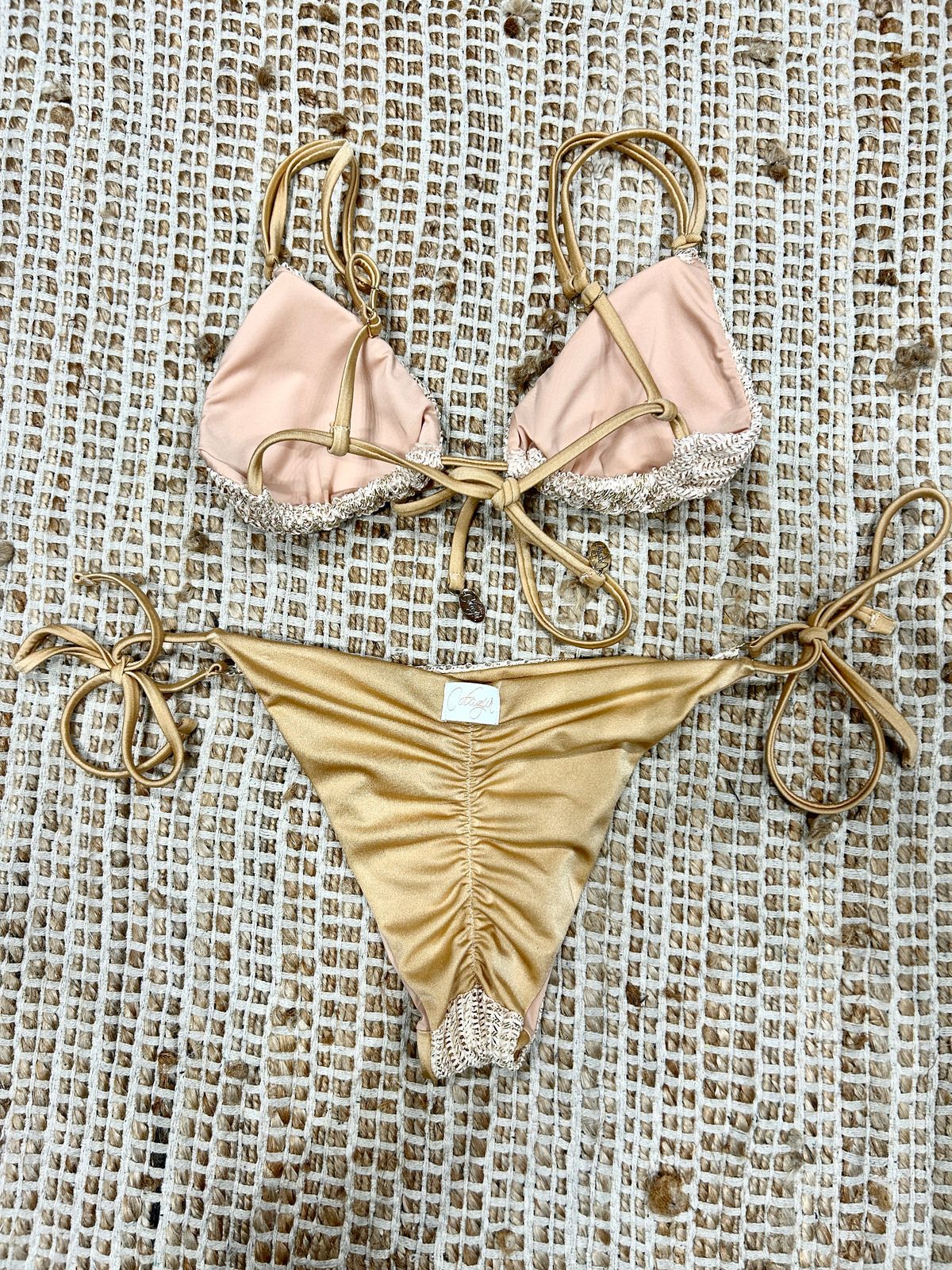 Bikini triangolo spigato oro crema donna