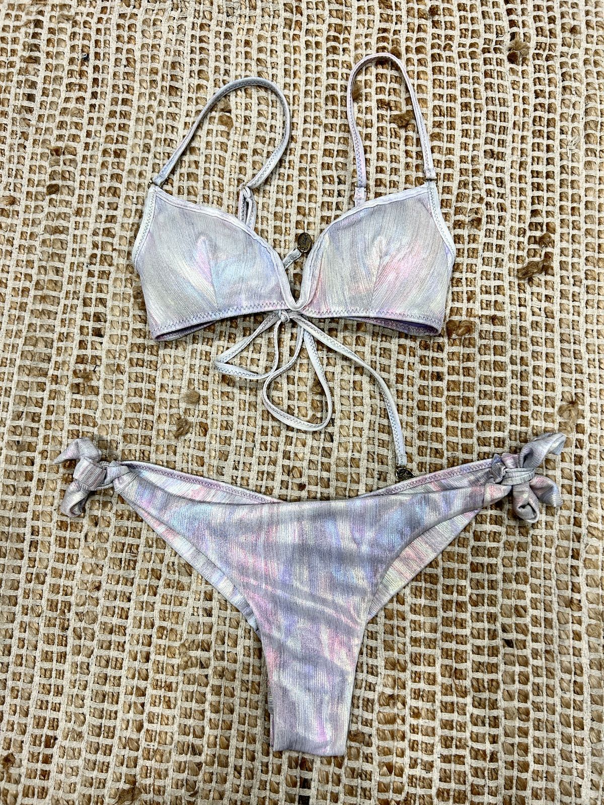 Bikini corpetto fluid argento donna