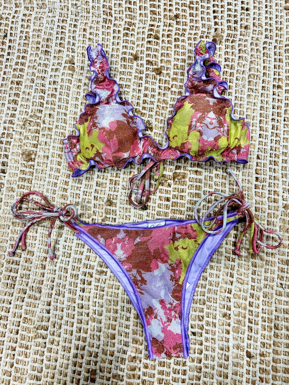 Bikini corpetto fiorato lurex donna
