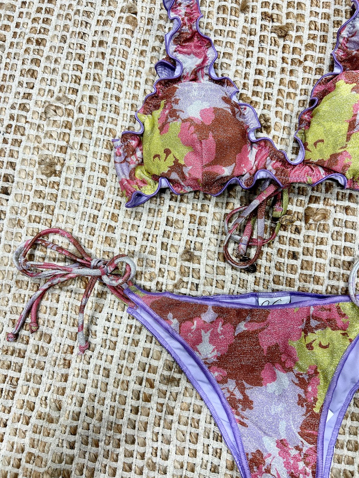 Bikini corpetto fiorato lurex donna