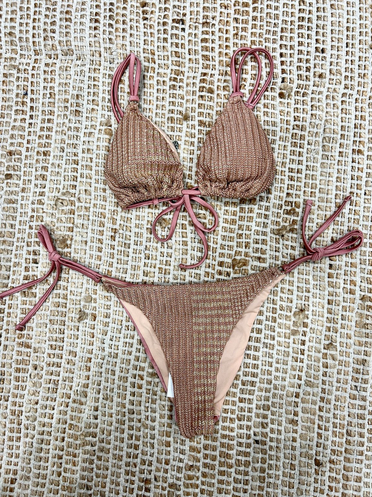 Bikini triangolo spigato oro rosa donna