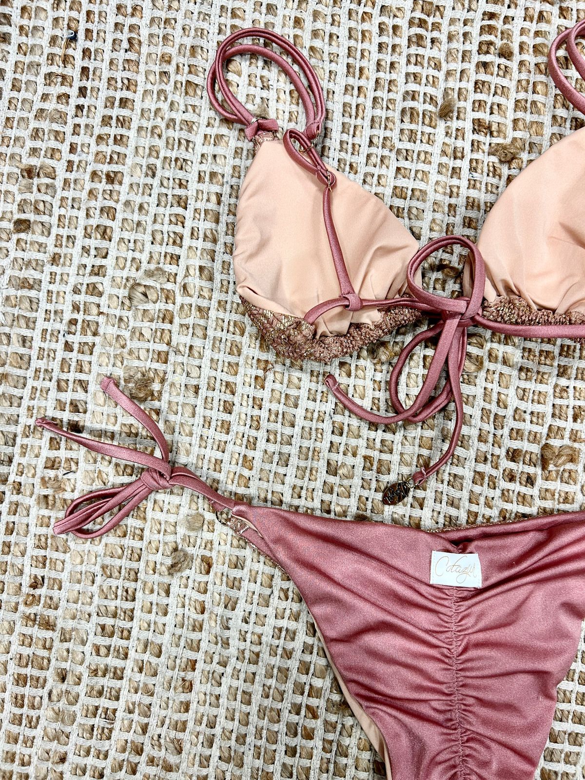 Bikini triangolo spigato oro rosa donna