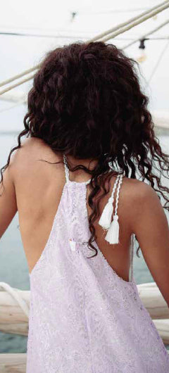 Abito lungo in pizzo celeste donna