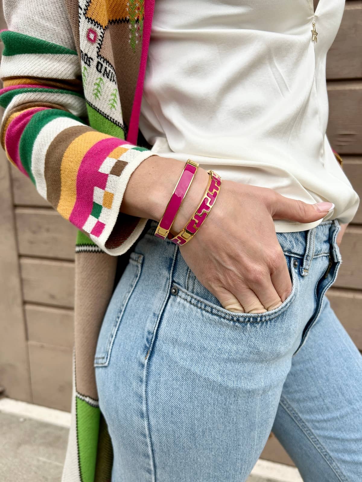 Bracciale mini chiuso greca fucsia