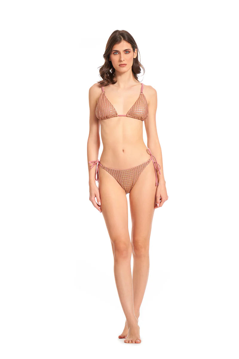 Bikini triangolo spigato oro rosa donna