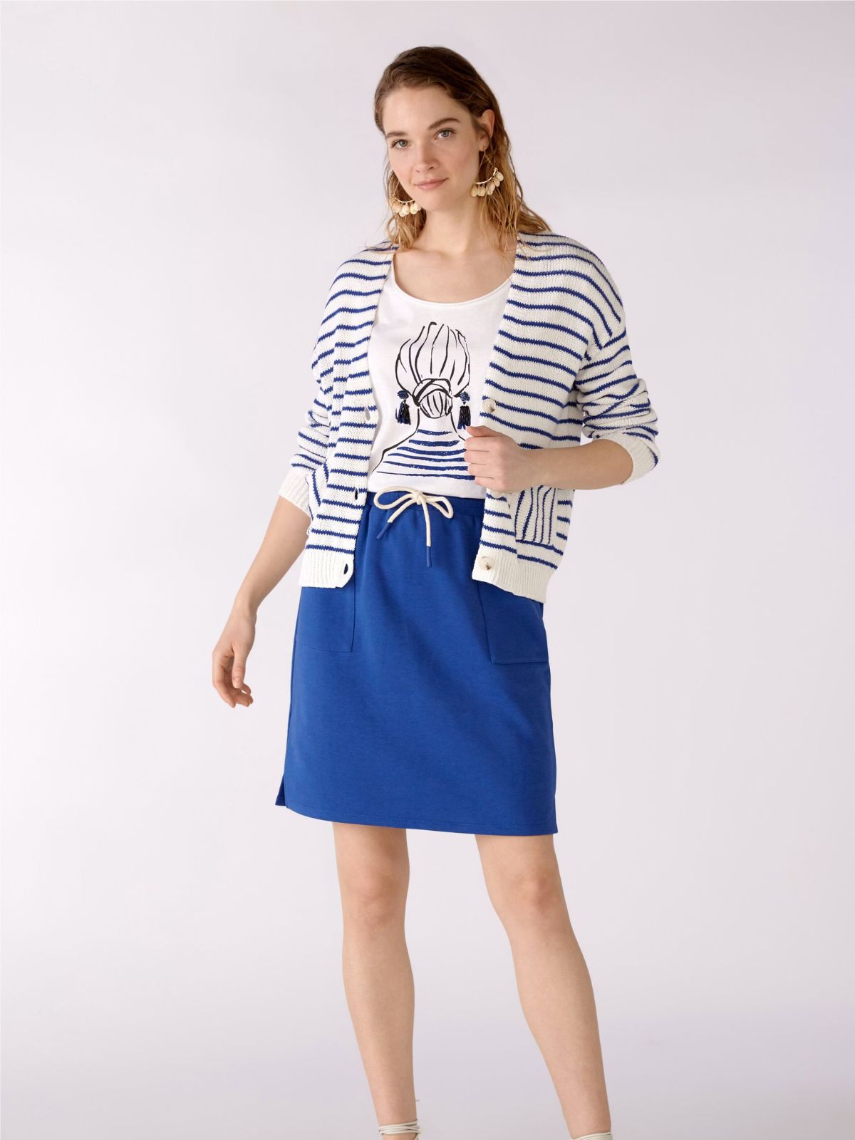 Cardigan panna a righe blu