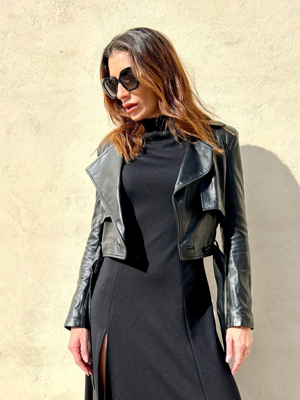 Giubbino in pelle crop
