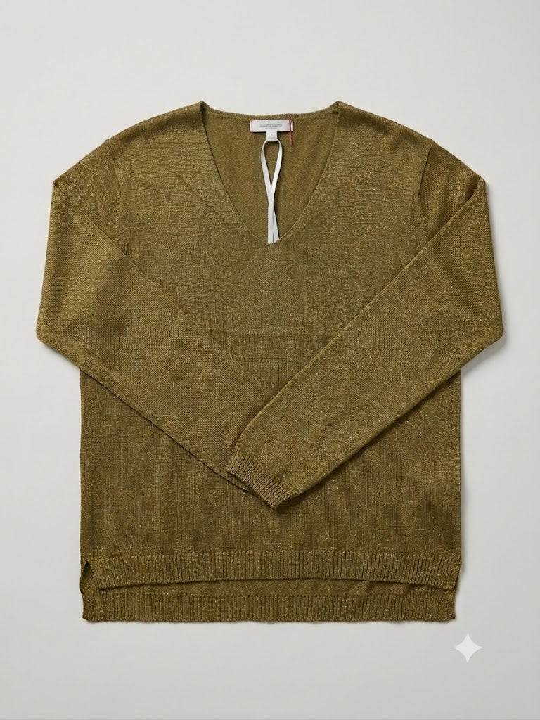 Maglia in viscosa verde scollo a V