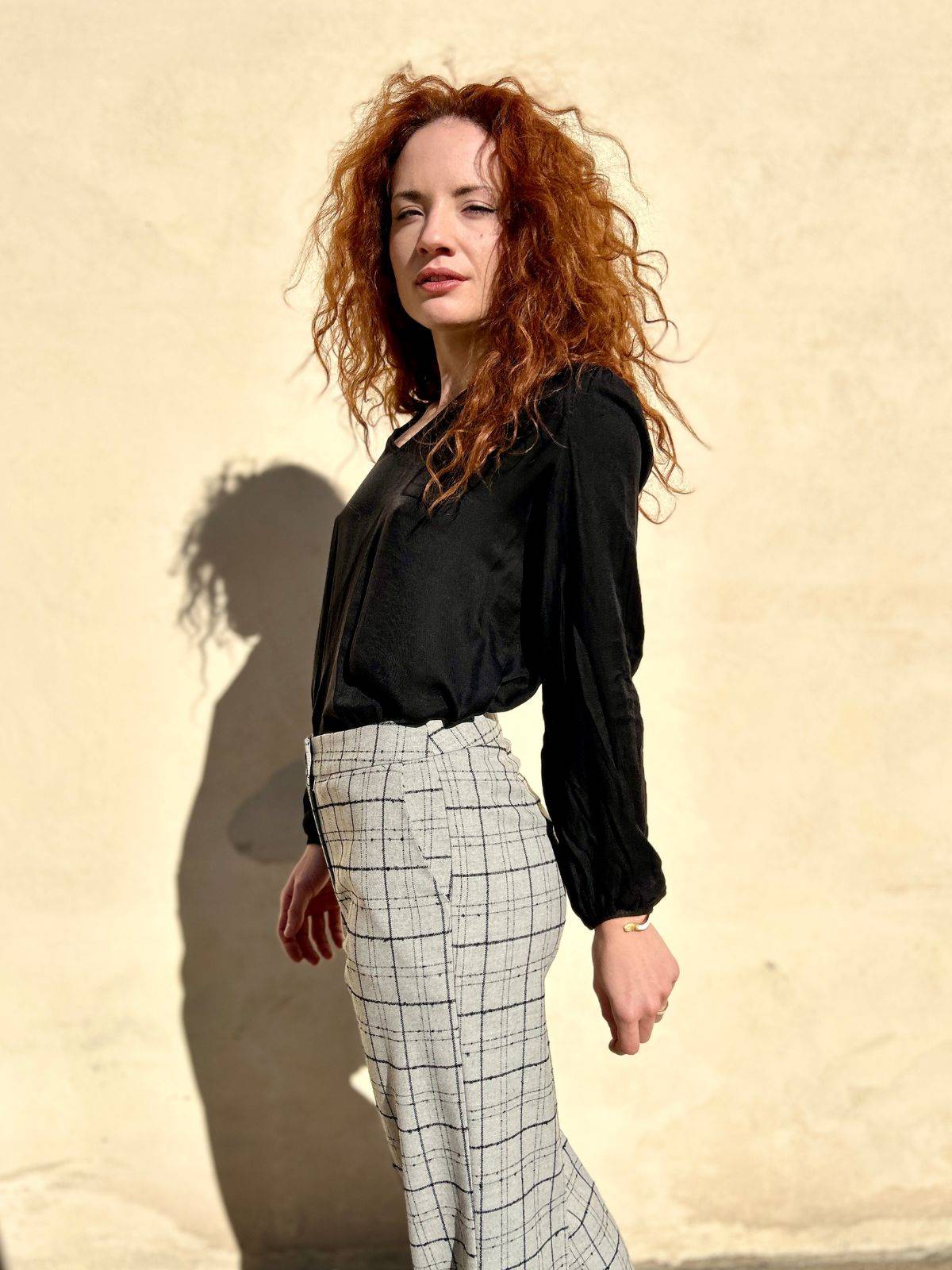 Blusa scollo a V misto seta.