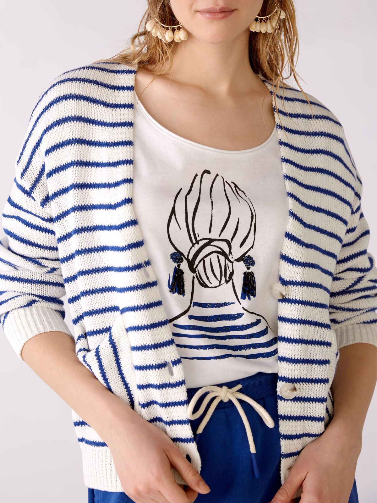 Cardigan panna a righe blu