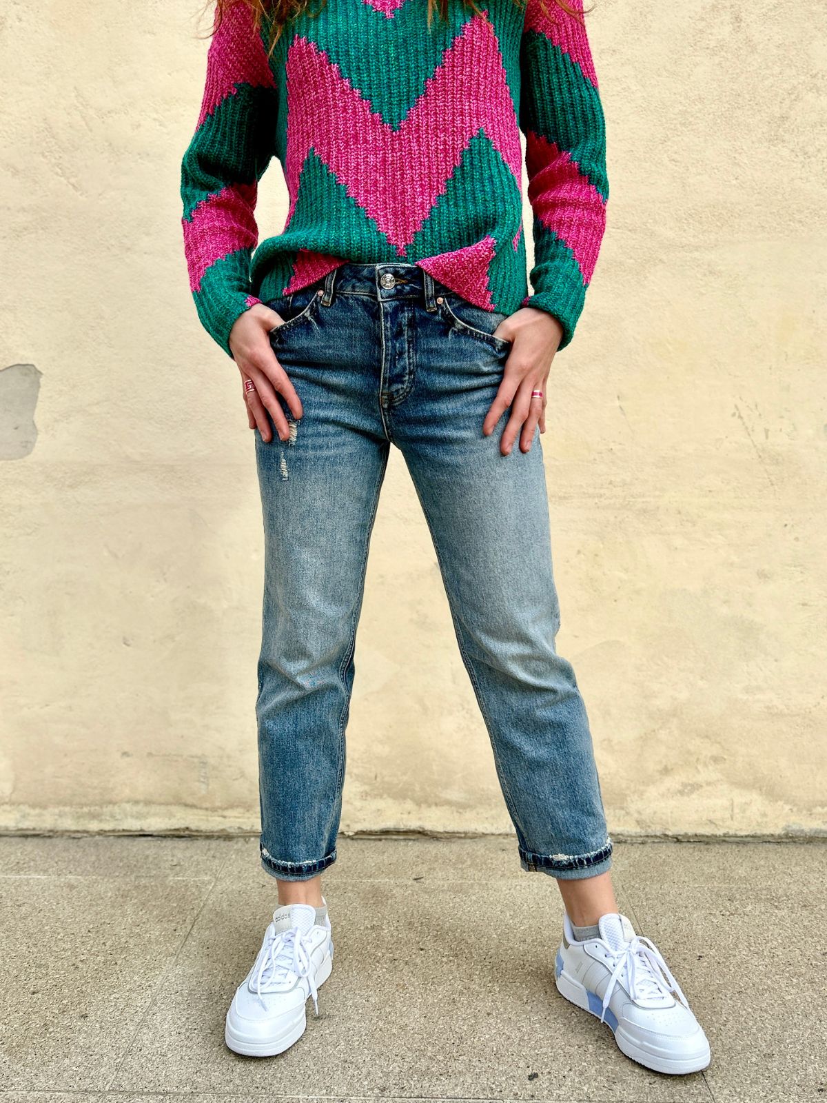 Jeans denim a vita alta - gamba dritta