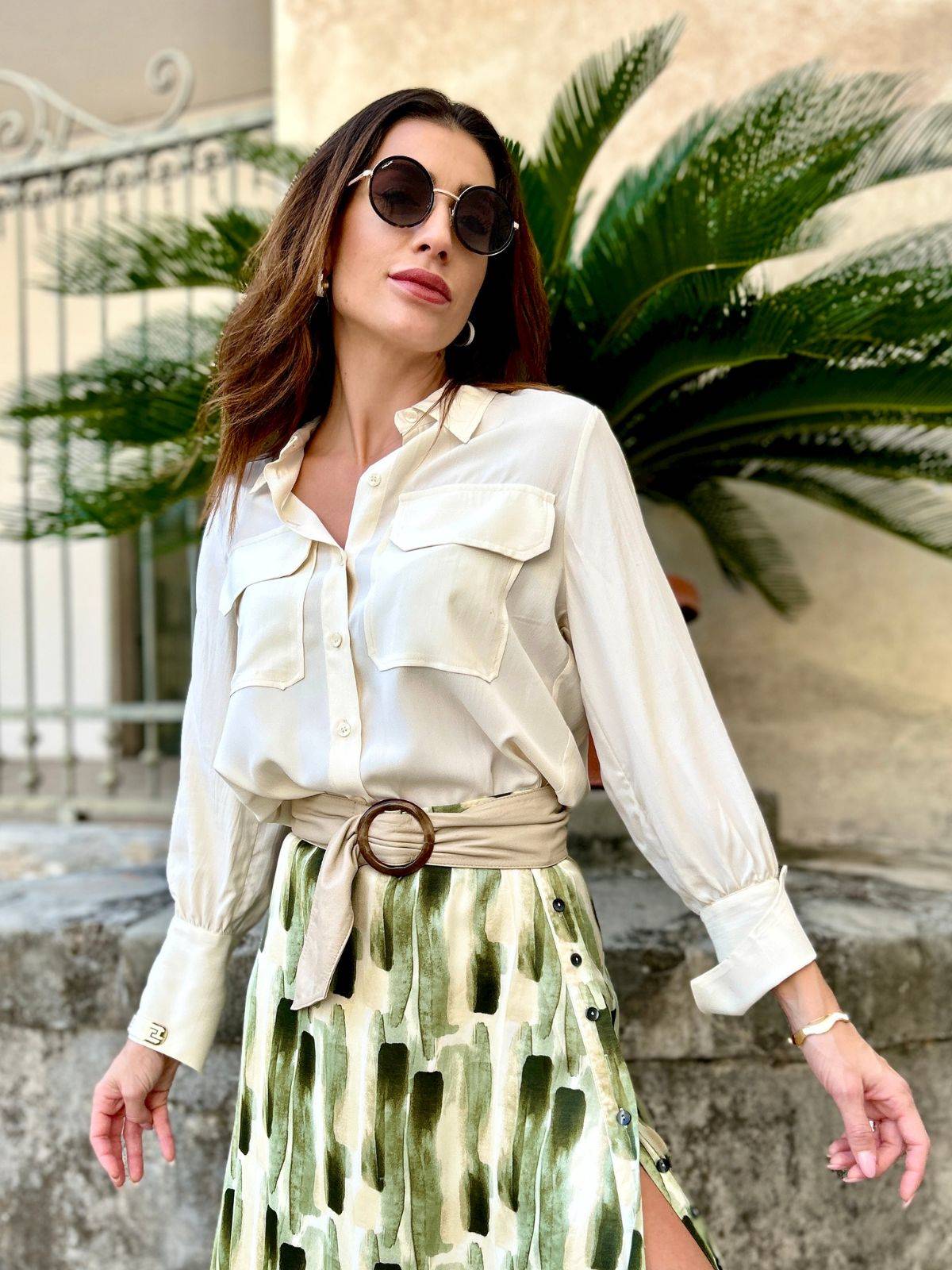 Camicia in misto seta burro