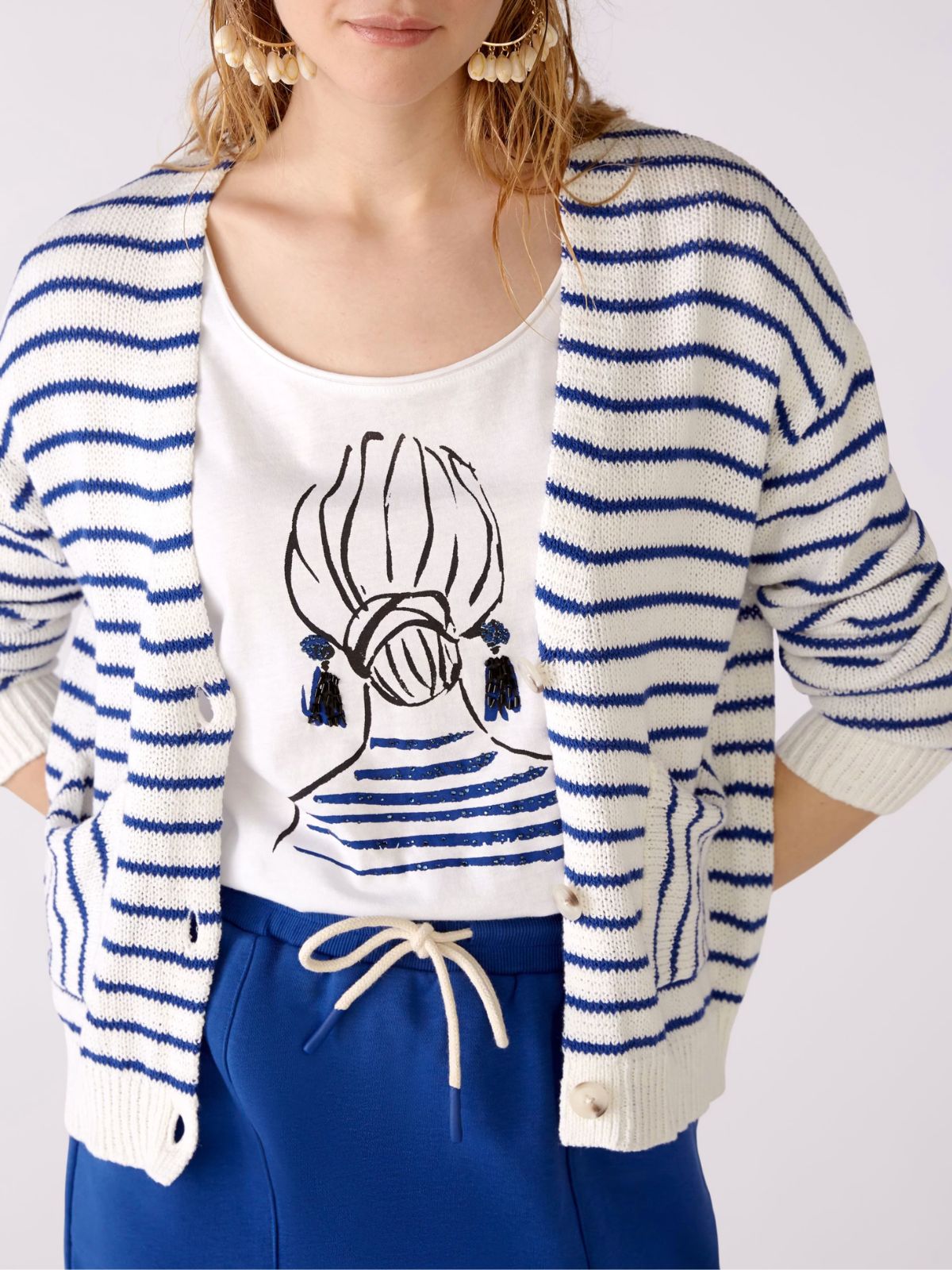 Cardigan panna a righe blu