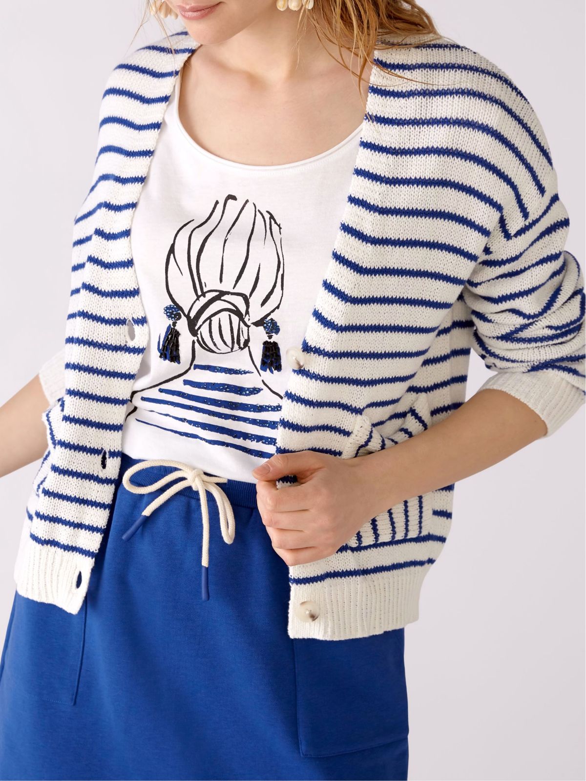Cardigan panna a righe blu