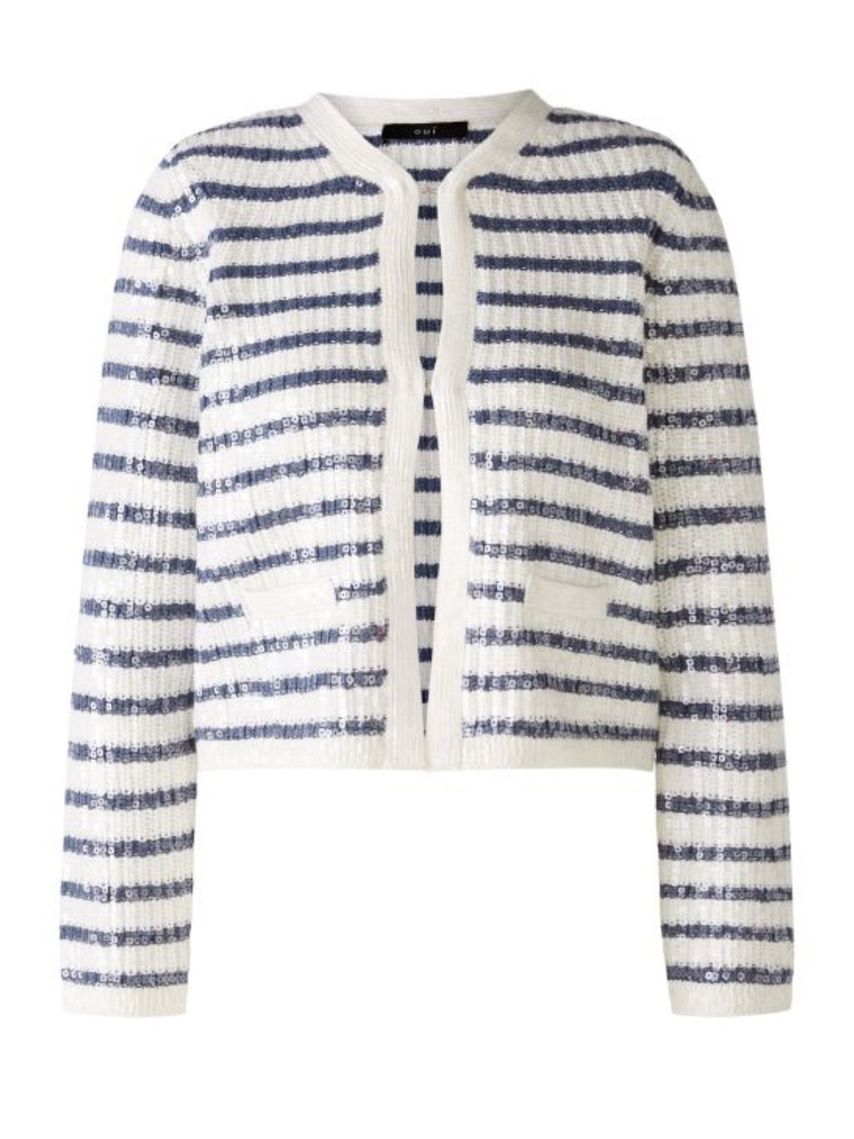 Cardigan chanel a righe ricamato con paillettes
