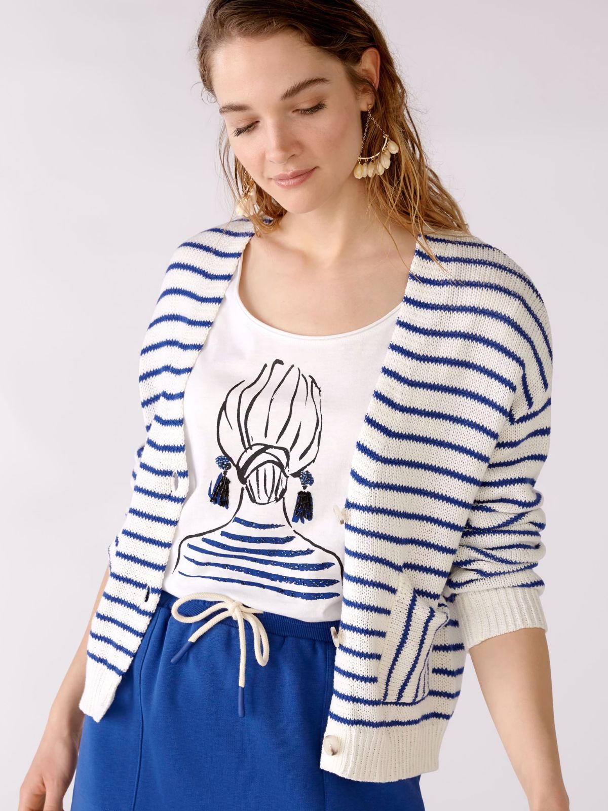 Cardigan panna a righe blu